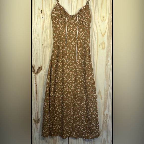 Workshop Republic Clothing Dresses & Skirts - Brown Floral Slip Dress with Spaghetti Straps The Workshop
